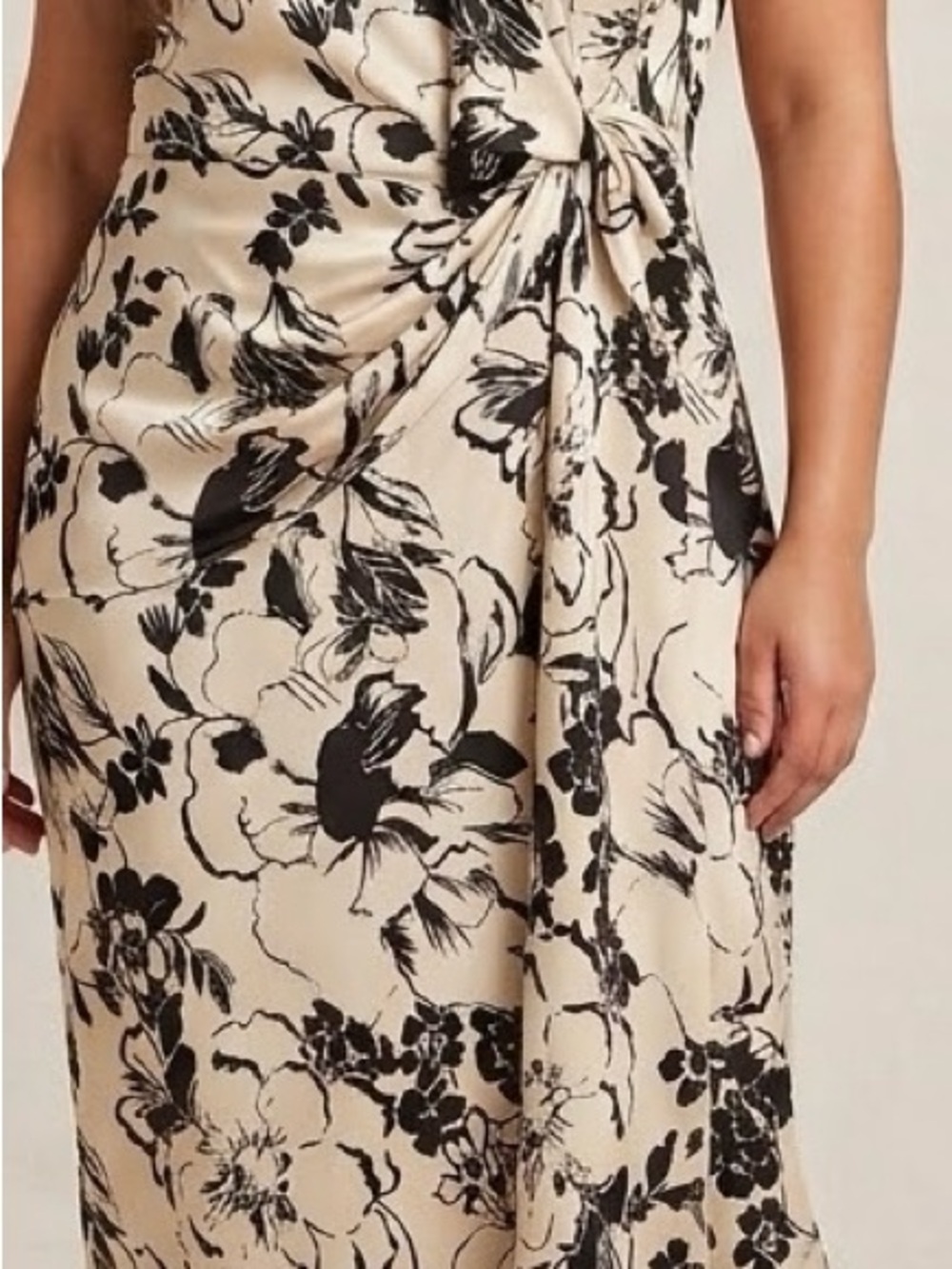 Zara Dress Black Floral Print on Cream  with Side Knot - Picture 2 of 6